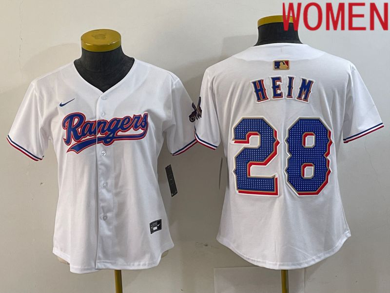 Women Texas Rangers #28 Heim White Champion Game Nike 2024 MLB Jersey style 1